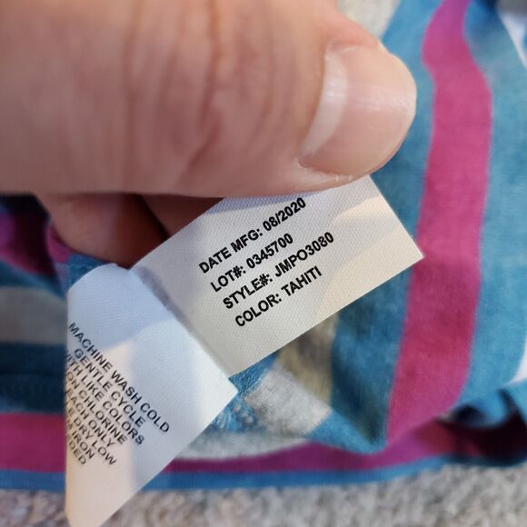 Johnnie O Shirt Mens Medium Blue Purple Polo Golf Beach Striped Surf Hangin Out - Picture 11 of 11